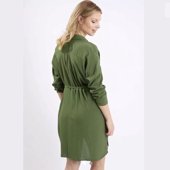 TOPSHOP Dark Green Self Tie Waist ShirtDress Long - Picture 2 of 3
